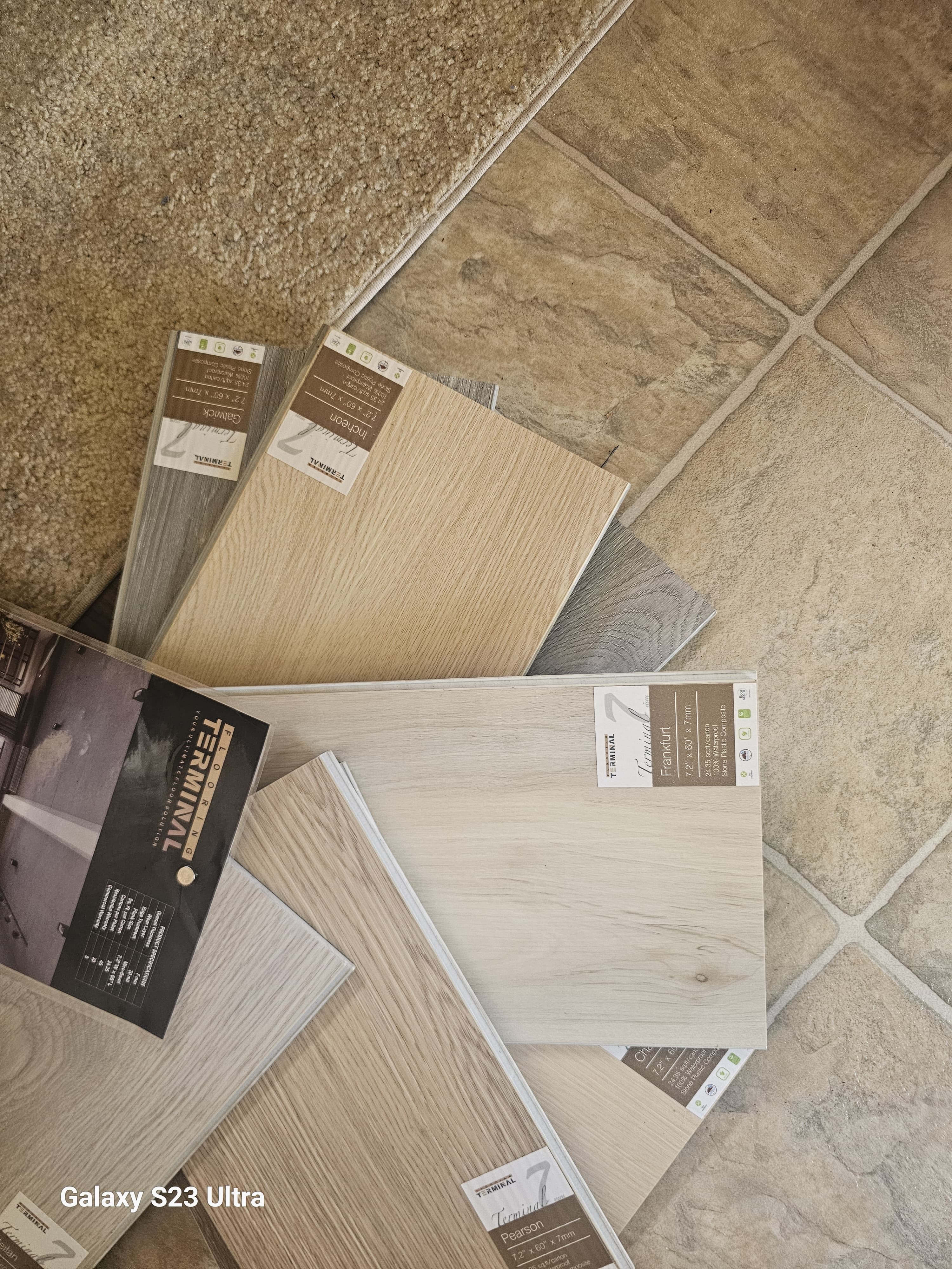 Tile and flooring material samples for a custom project